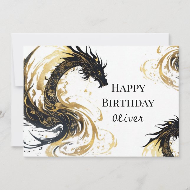 Mythical Watercolor Dragon Birthday Kort (Framsida)
