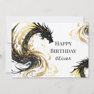Mythical Watercolor Dragon Birthday Kort