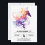 Mythical Watercolor Kids Dragon Birthday Inbjudningar<br><div class="desc">Lägg dig i vattenfärgens charm med våra mytiska vattenfärgsbarn, barn och ungdomar, som bjuder på födelsedagsinbjudningar. Dessa inbjudningar är inte bara kort, utan de är känsliga konstverk som är målade med kreativitetens milda drag och fantasins pulserande nyanser. De vackra teckningarna av drakar, som ställs mot en bakgrund av konstnärlig ,...</div>