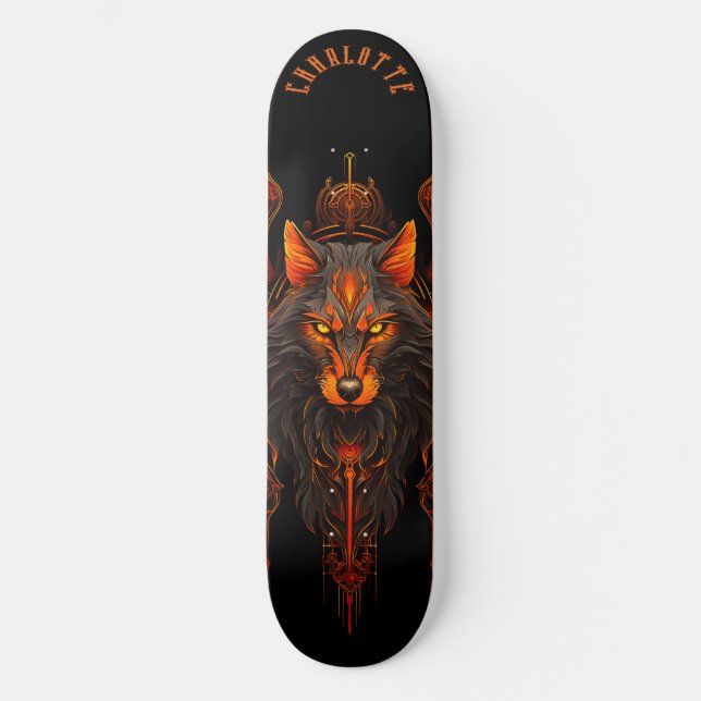 Mythical Werewolf Tribal Patterns Dark Fantasy Mini Skateboard Bräda 18,5 Cm (Framsida)
