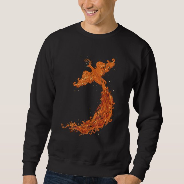 Mythologi Flygande Mythical Fire Bird Phoenix Dist Lång Ärmad Tröja (Framsida)