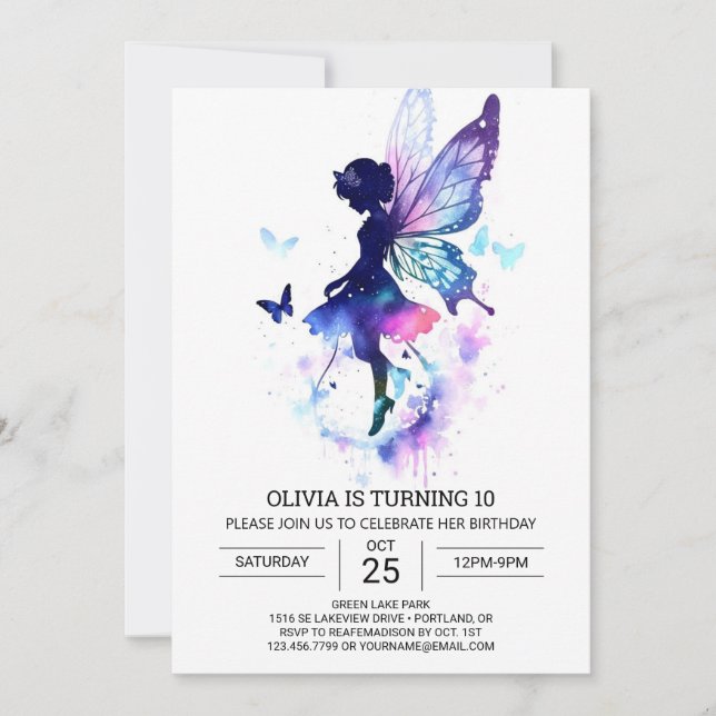 Mytical Elegant Fairy Birthday Inbjudningar (Framsida)