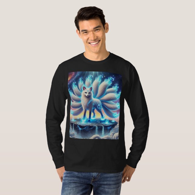 Mytical Neon Nine- Tailed Fox T- Shirt Design. T (Hel framsida)