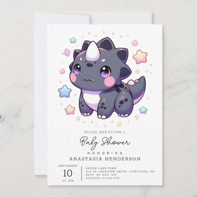 Mytical Simple Dinosaur Baby Shower Inbjudningar (Framsida)