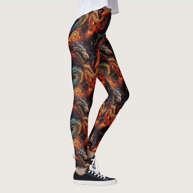 Mytisk Eld Drake Mönster Leggings (Höger)