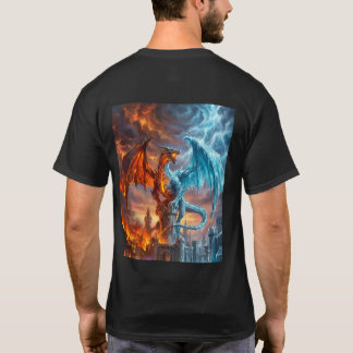Mytisk Eld och Isdrake Gamer Fantasy T-Shirt