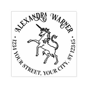 Mytisk Enhörning Linjekonst Namn Returadress Självfärgande Stämpel