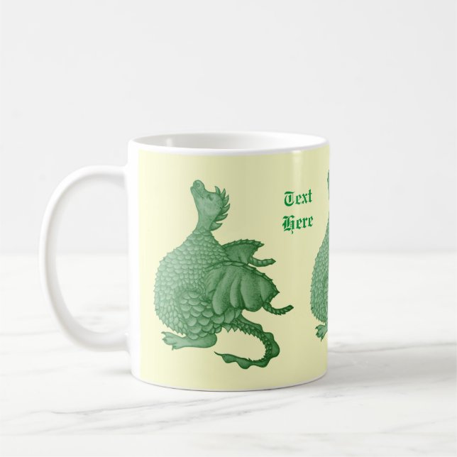 mytisk fantasi, söt grönt drake kaffemugg (Vänster)