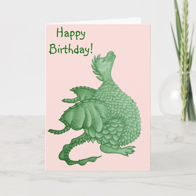 mytisk fantasi, söt grönt drake kort (Framsida)
