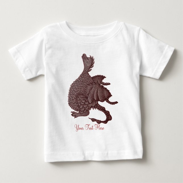 mytisk fantasi-varelse söt röd drake tee shirt (Framsida)