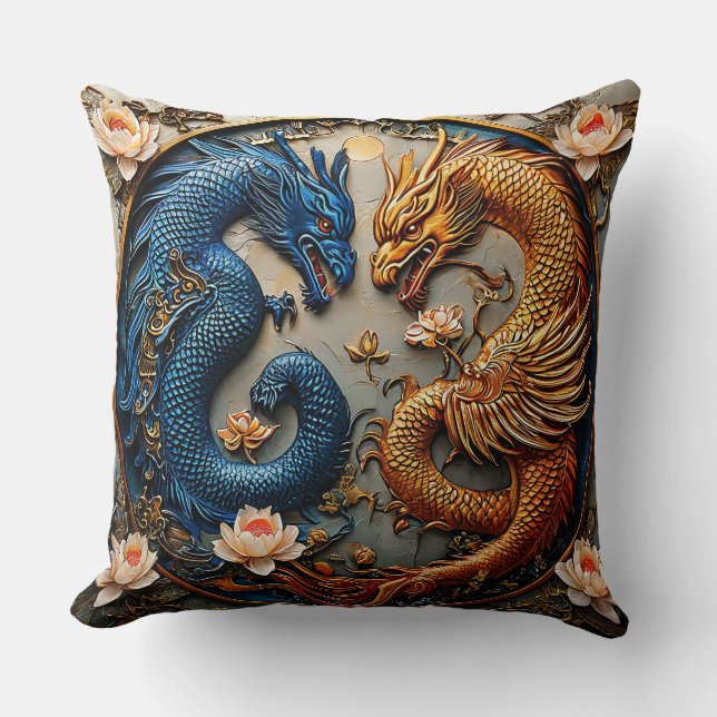 Mytisk Fantasy Drakdekor i Yin Yang-dekor Kudde (Framsida)