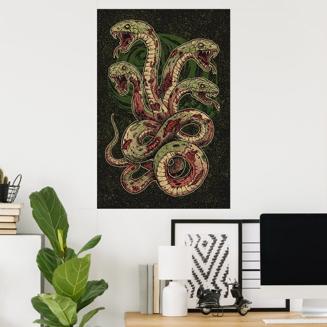 Mytisk Grön Orm Skräck Konst Poster (Hemmakontoret)