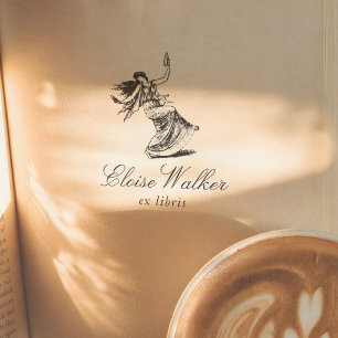 Mytisk Nymf Illustration Ex Libris Bok Stämpel
