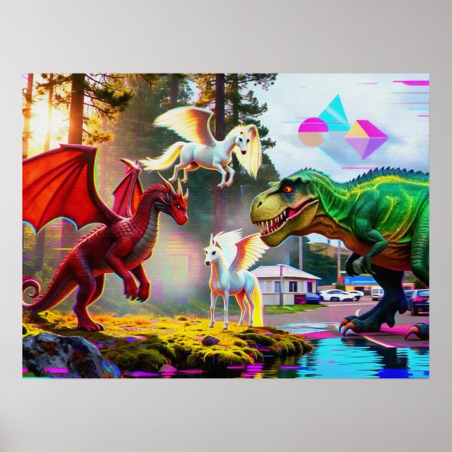 Mytisk och förhistorisk Pegasus, Drake, Dinosaurie Poster (Framsidan)