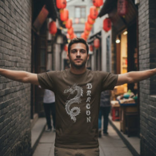 Mytisk vit kinesisk drakdrake t shirt