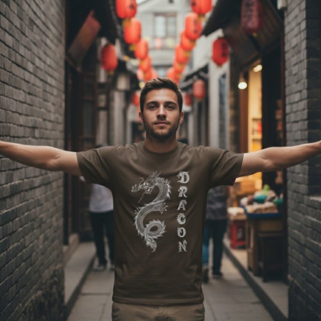 Mytisk vit kinesisk drakdrake t shirt (Skapare uppladdad)