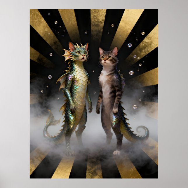 Mytiska katt-drake-katter poster (Framsidan)