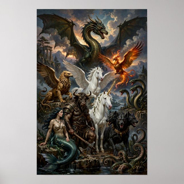 Mytiska Tio Legendariska Varelser Fantasy Affisch (Framsidan)