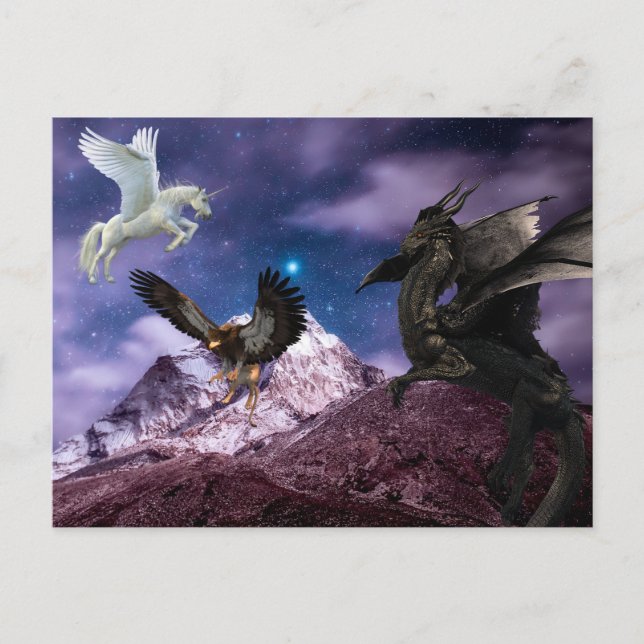 Mytologi Drak Griffin Enhörning Pegasus Vykort (Framsida)