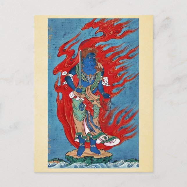 Mytologisk buddist som står på en liten ö vykort (Framsida)