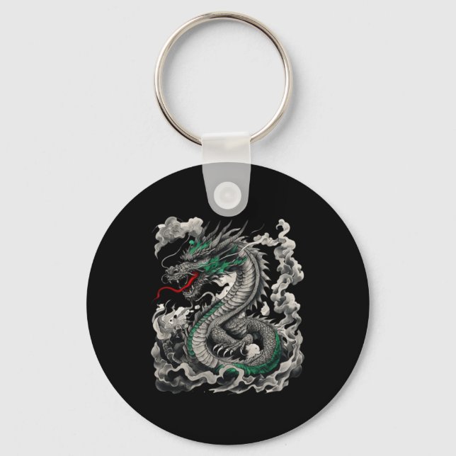 Mytologisk Dragon Tattodesign med svart Nyckelring (Framsida)