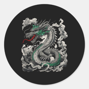 Mytologisk Dragon Tattodesign med svart Runt Klistermärke