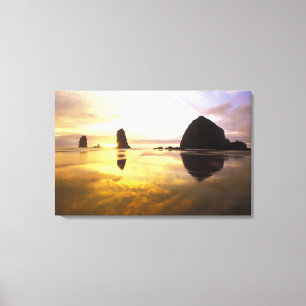 N.A., USA, Oregon, Cannon Beach Solnedgång med Canvastryck