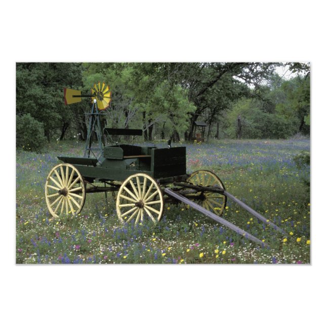 N.A., USA, Texas, Devine, Gammal vagn och Fototryck (Framsidan)