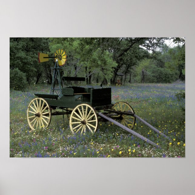 N.A., USA, Texas, Devine, Gammal vagn och Poster (Framsidan)