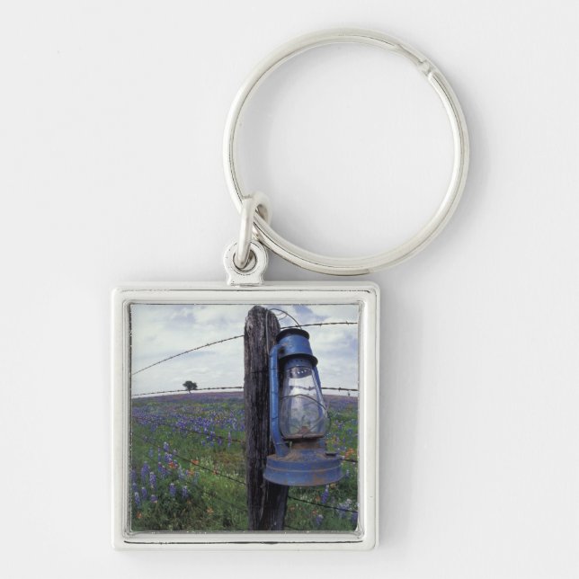 N.A., USA, Texas, Llano, Blue Lantern, Ek Fyrkantig Silverfärgad Nyckelring (Framsidan)