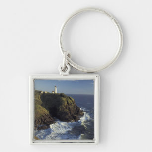 N.A., USA, Washington, Cape Disappointment State Fyrkantig Silverfärgad Nyckelring