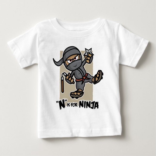 ’N’ är för Långärmaden Ninja Småbarn Tee Shirt (Framsida)