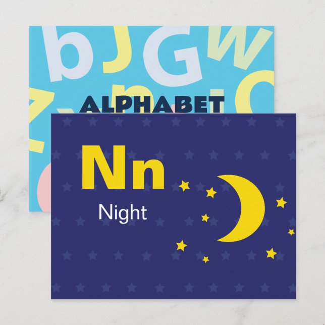 N är för Natt - Alphabet Flash-kort Vykort (Fram/baksida)