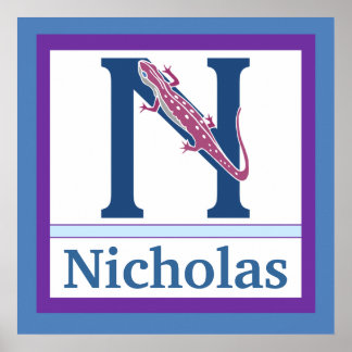 N är för Newt and Boy Namn Wall Art för barn Poster