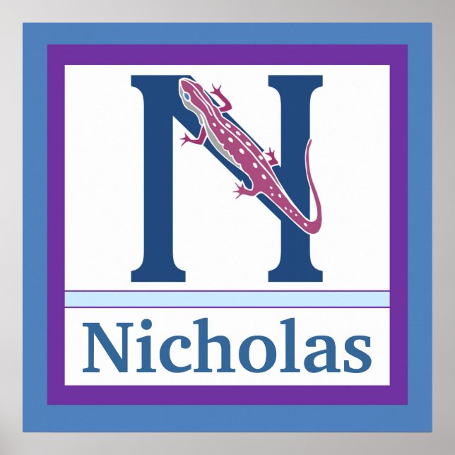 N är för Newt and Boy Namn Wall Art för barn Poster (Framsidan)