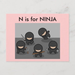 "N" är för Ninja Alphabet Flashcard Vykort
