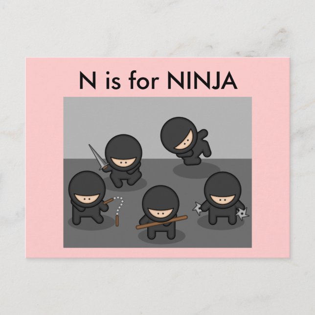 "N" är för Ninja Alphabet Flashcard Vykort (Framsida)