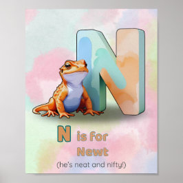 N är för Vatten Salamander – Djur Bokstav Vägg Kon Poster