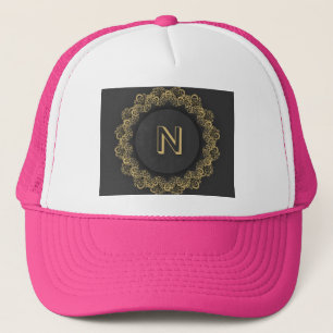 N Bokstav Initial Monogram Cirkel Hetrosa Färg Keps