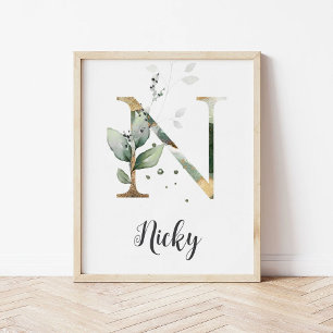 N Bokstavsmonogram Växthus Barnkammarnamn Väggutsk Poster