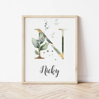 N Bokstavsmonogram Växthus Barnkammarnamn Väggutsk Poster