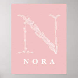 N Botanisk Blommigt Monogram Anpassningsbar Nurser Poster