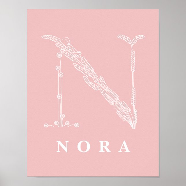 N Botanisk Blommigt Monogram Anpassningsbar Nurser Poster (Framsidan)
