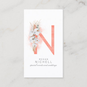 N Brev Monogram White Orchids och Pampas Grass Visitkort