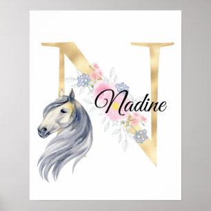N brev personlig namn monogram med häst poster