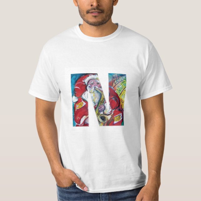 N BREV/SANTA OCH SAX, CHRISTMAS PARTY MONOGRAM TEE SHIRT (Framsida)