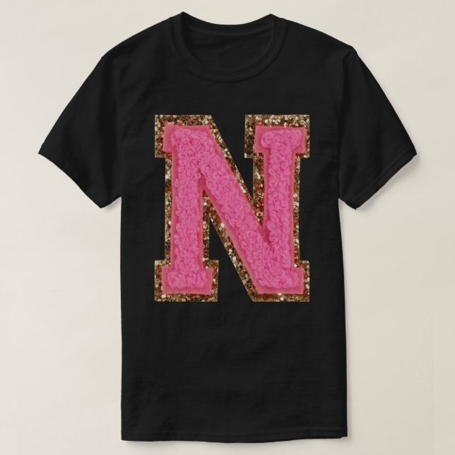 N - Bubblegum Glitter Varsity Brev Patches Stick T Shirt (Design framsida)