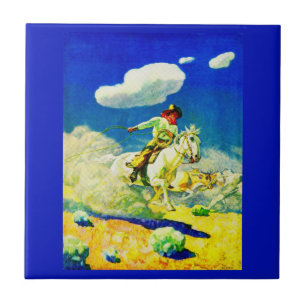 N. C. Wyeth cowboy Kakelplatta