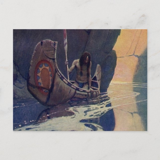 N. C. Wyeth Indian Kano Paddling Illustration Kons Vykort (Framsida)