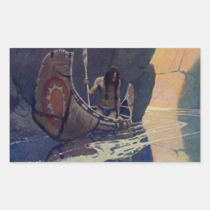 N. C. Wyeth Indian Kanot Paddling Illustration Kon Rektangulärt Klistermärke